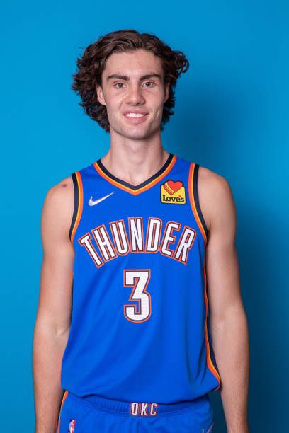 OKLAHOMA CITY, OD - SEPTEMBER 27:  Josh Giddey #3 of the Oklahoma City Thunder poses for a head shot during NBA Media Day on September 27, 2021 at Paycom Center in Oklahoma City, Oklahoma. NOTE TO USER: User expressly acknowledges and agrees that, by downloading and/or using this Photograph, user is consenting to the terms and conditions of the Getty Images License Agreement. Mandatory Copyright Notice: Copyright 2021 NBAE (Photo by Martin McGrew/NBAE via Getty Images)