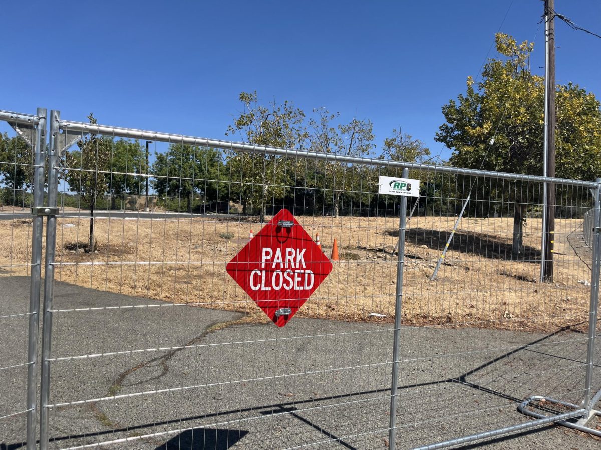 Bedrock Park closed sign and fenced in to block public access 