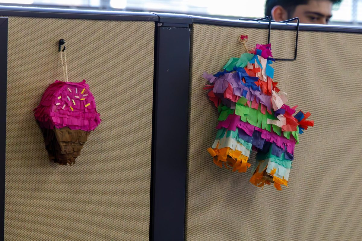 Two piñatas hang on a wall, CASA Center (LRC-236), Butte College Main Campus, September 5, 2024.