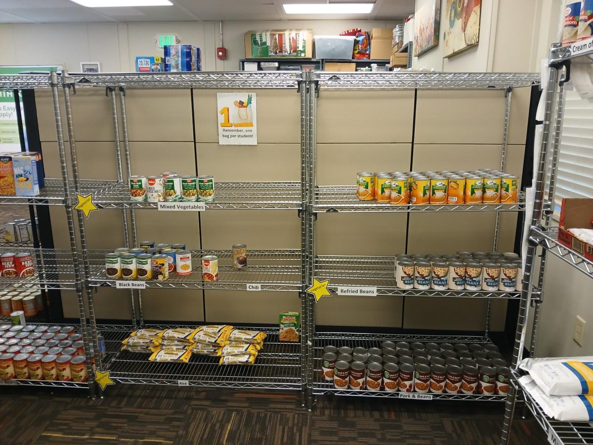 Pantry shelves stocked with Canned Foods, Roadrunner Hub, Butte College Main Campus, Nov. 14, 2024, Juan Valencia