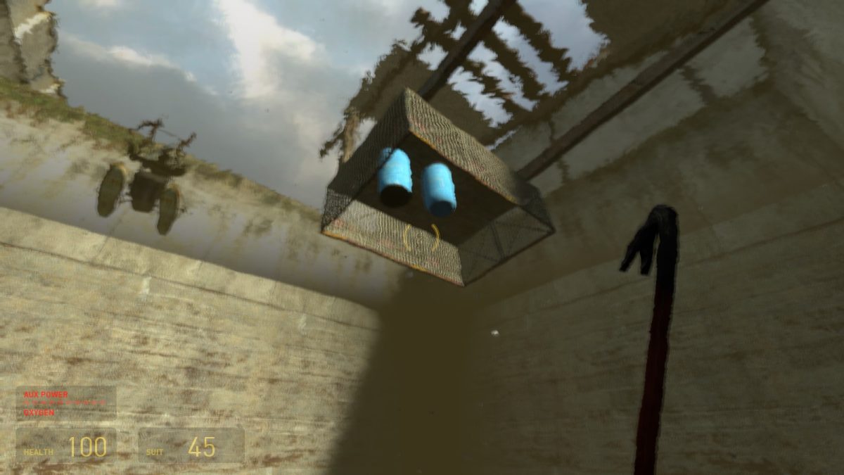 Gameplay of an underwater physics puzzle, "Half-Life 2", Valve Corporation