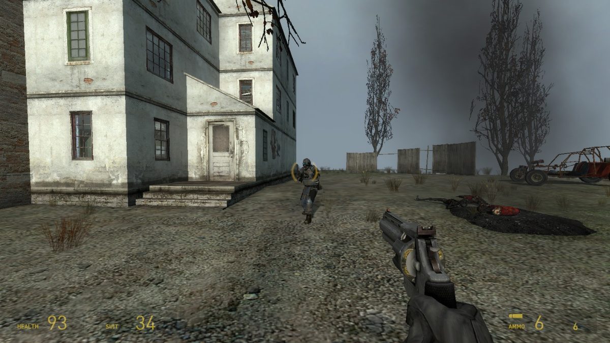 Gameplay of combat encounter against the Combine, "Half-Life 2", Valve Corporation