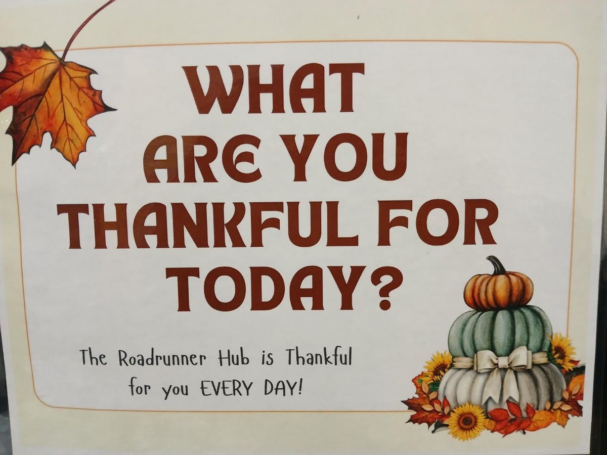 "Thanksgiving Mug Giveaway" Event Sign, Roadrunner Hub, Butte College Main Campus, Nov. 22, 2024