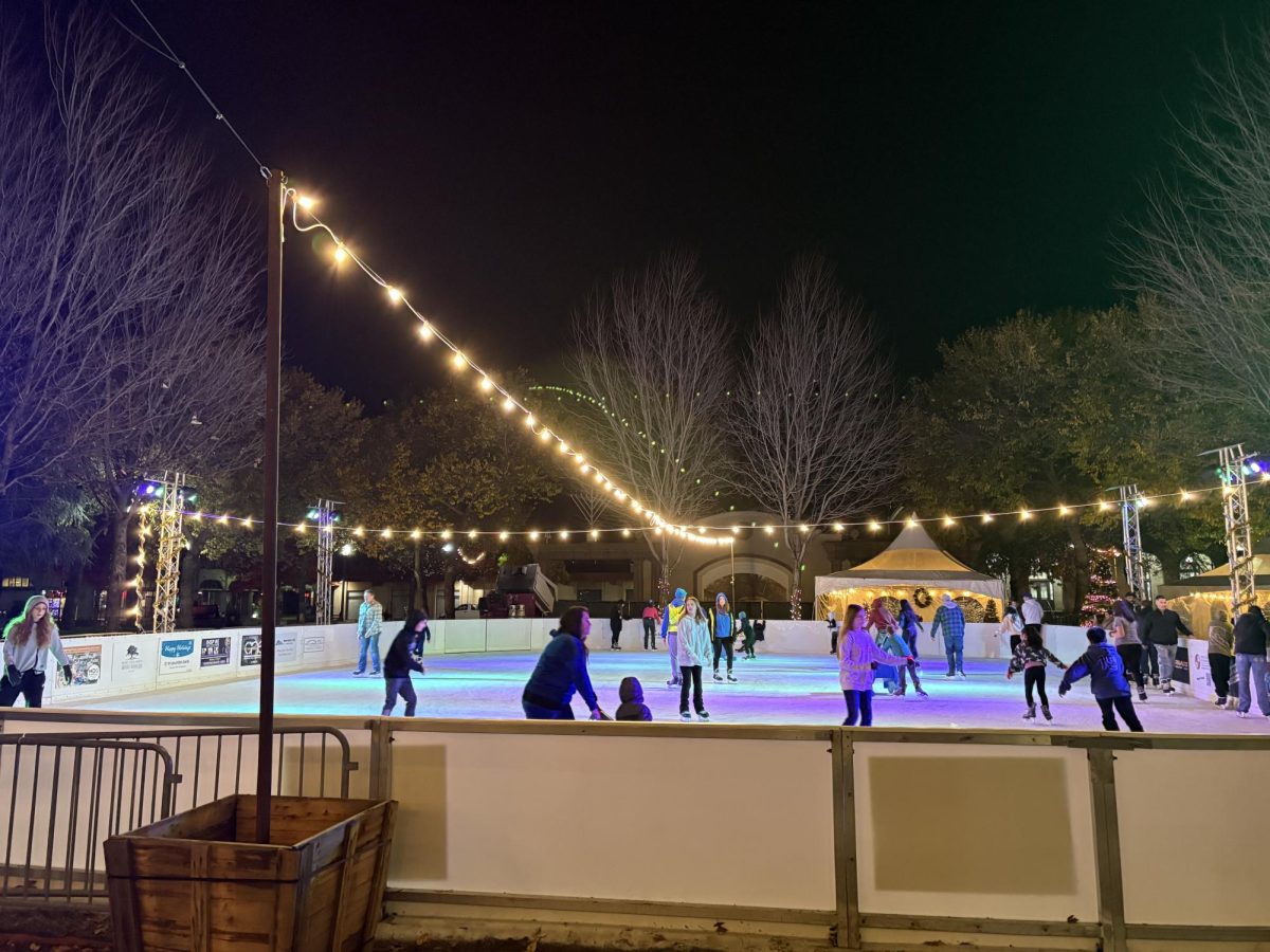 Ice skating rink at night; Downtown Chico Plaza; 26 November 2024