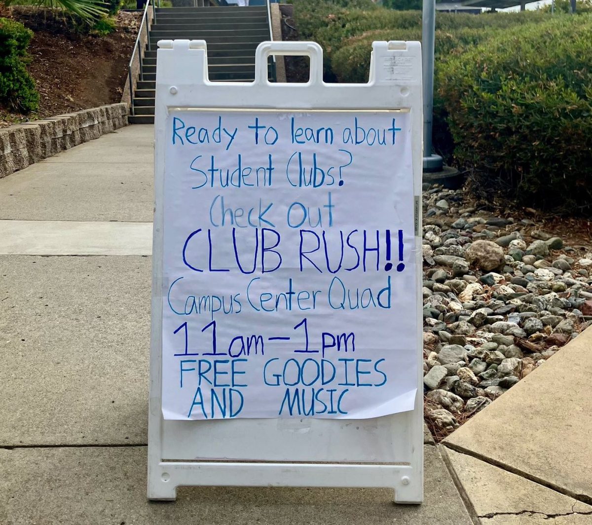 The "Club Rush" poster at Butte College Main Campus, Wednesday, September 10, 2025. (Photo by Bridget Barry)