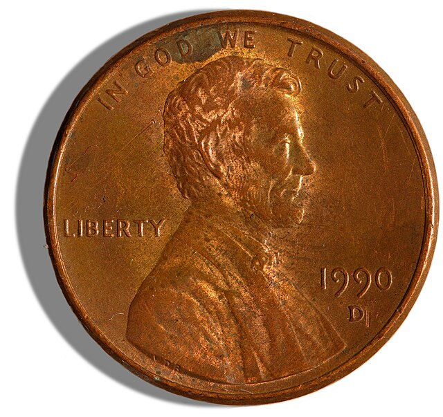 1990 Issue US Penny Obverse, via Wikimedia Commons, January 4, 2007