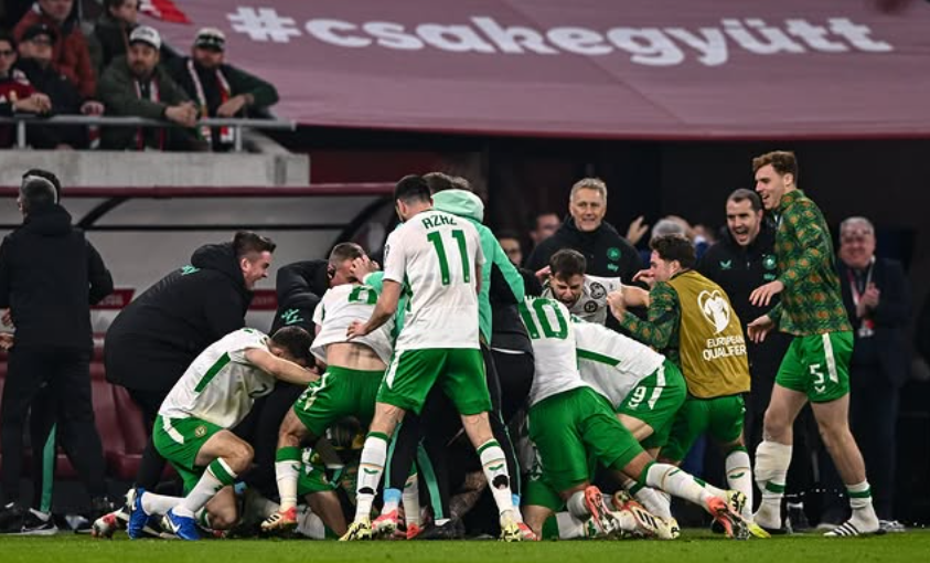 Wild celebrations following Ireland's last minute winner in their 3-2 win over Hungary. @irelandfootball on Instagram 