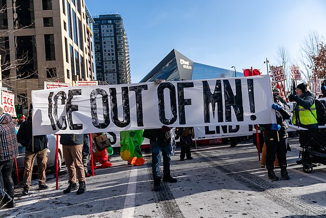 Protesters march in Minneapolis, Minnesota, January 23 2026, via Wikimedia Commons, CC 4.0 