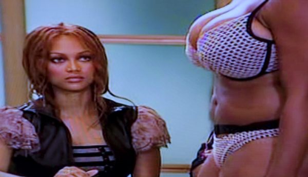A still shot of ANTM host Tyra Banks judging an applicant.