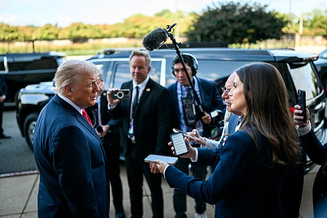 President Trump speaking with press and Kaitlan Collins, February 6, 2026, Creative Commons, 4.0